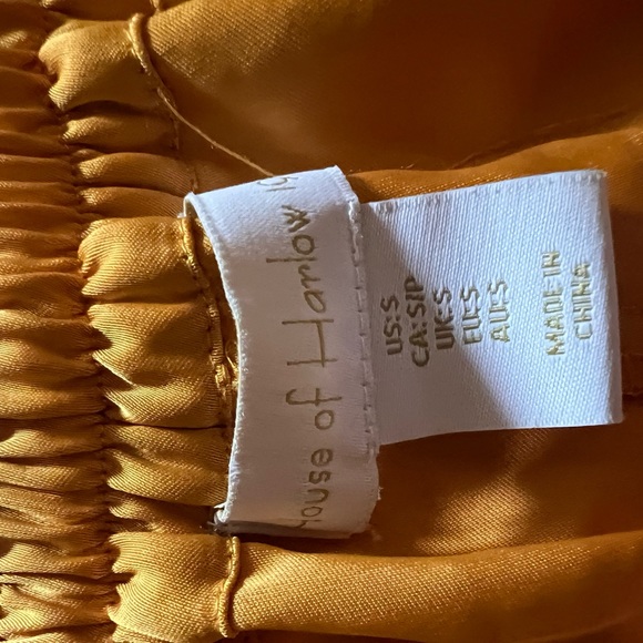 House of Harlow x Revolve matching gold satin set wide leg pants button up top. - Picture 7 of 8